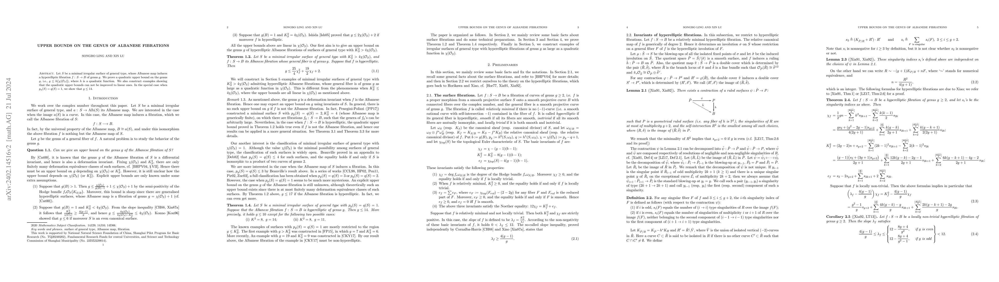 Thumbnail for Upper bounds on the genus of Albanese fibrations