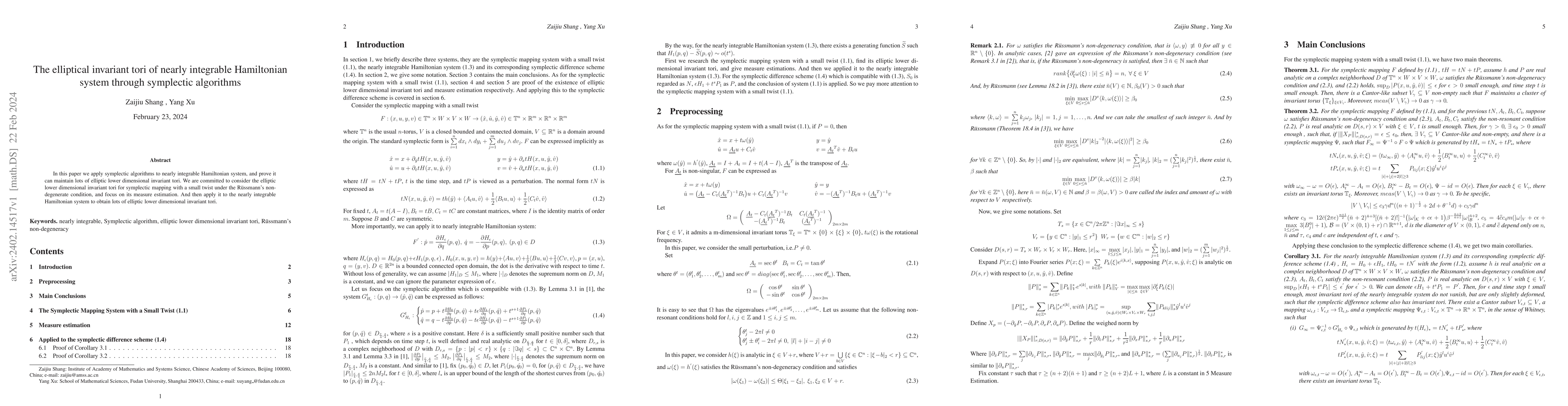 Thumbnail for The elliptical invariant tori of nearly integrable Hamiltonian system
  through symplectic algorithms