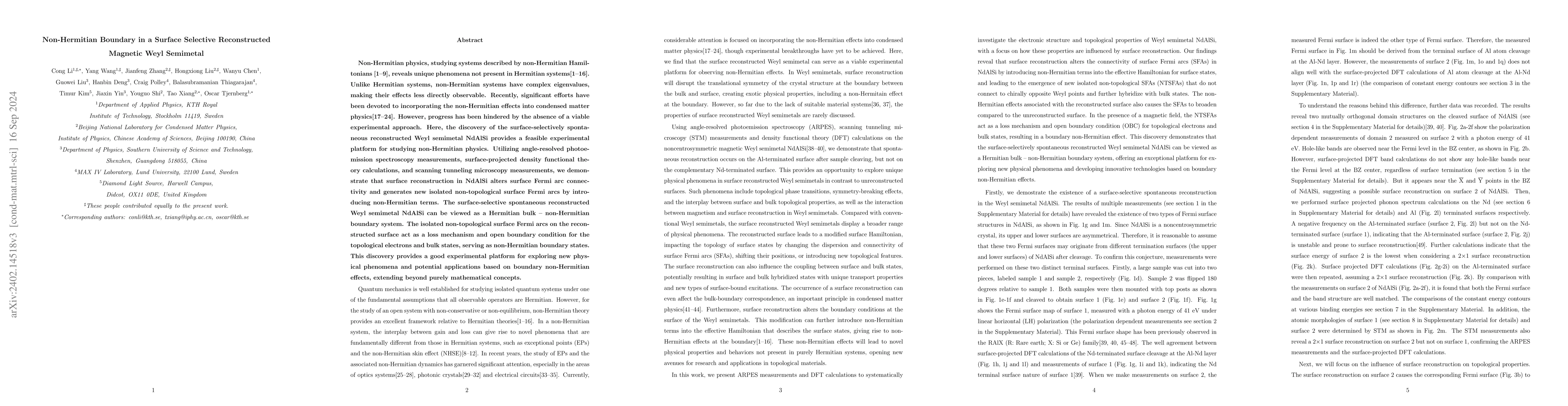 Thumbnail for Bulk Boundary Paradox in the Surface Reconstructed Magnetic Weyl
  Semimetal NdAlSi