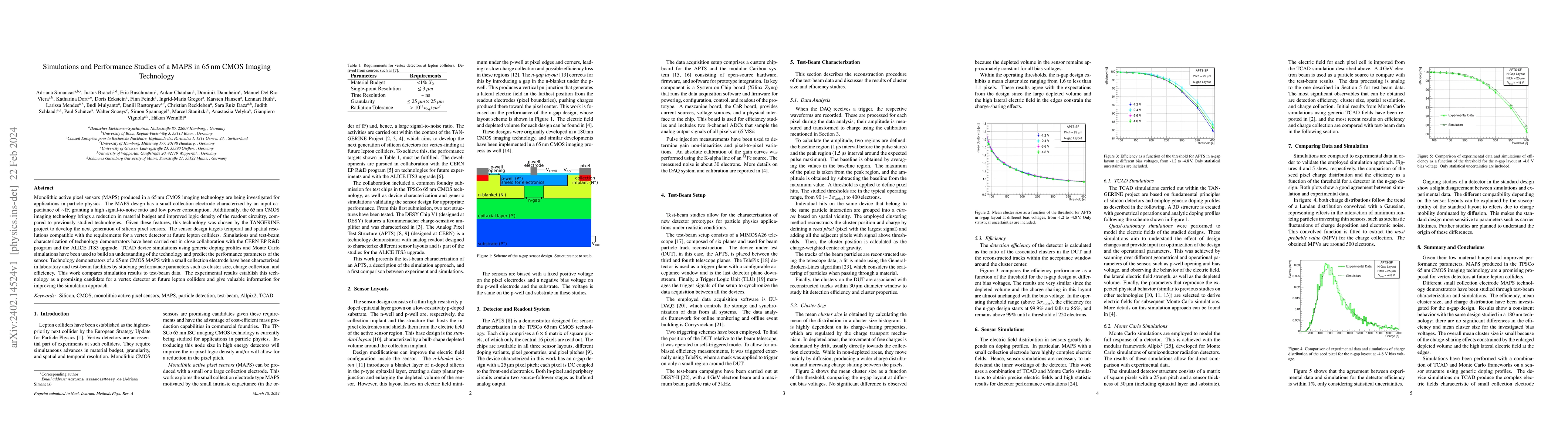 Thumbnail for Simulations and Performance Studies of a MAPS in 65 nm CMOS Imaging
  Technology