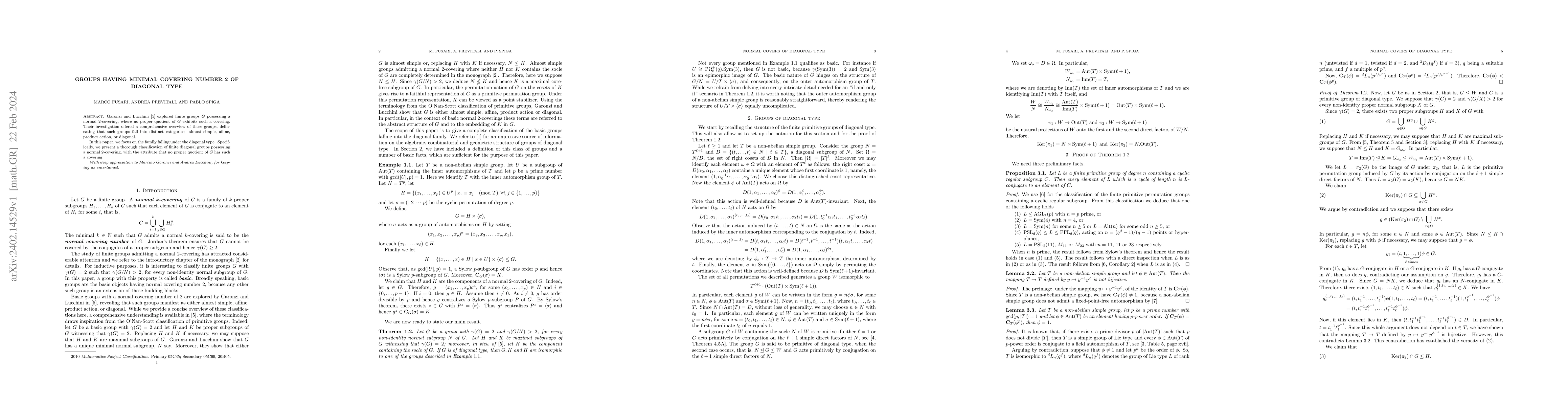 Thumbnail for Groups having minimal covering number 2 of diagonal type