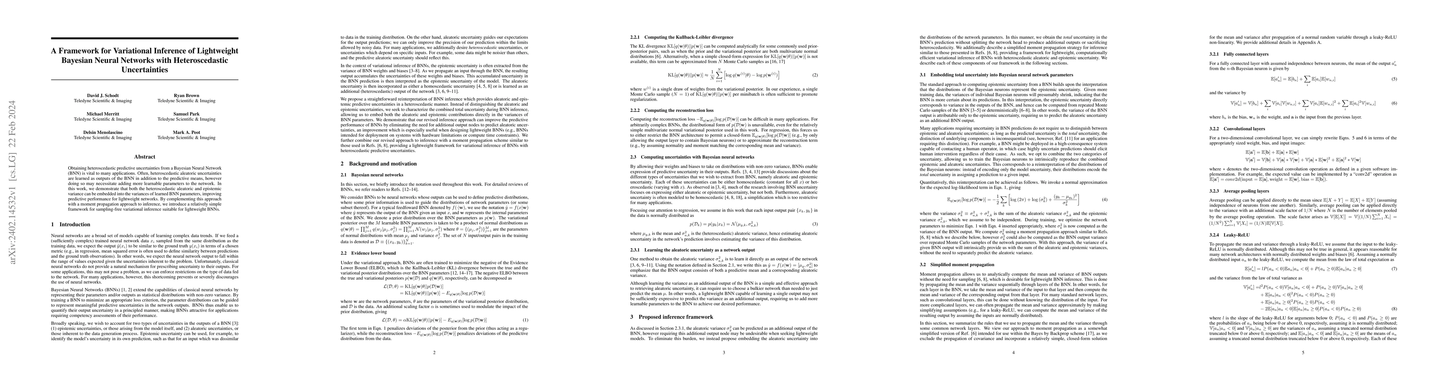 Thumbnail for A Framework for Variational Inference of Lightweight Bayesian Neural
  Networks with Heteroscedastic Uncertainties