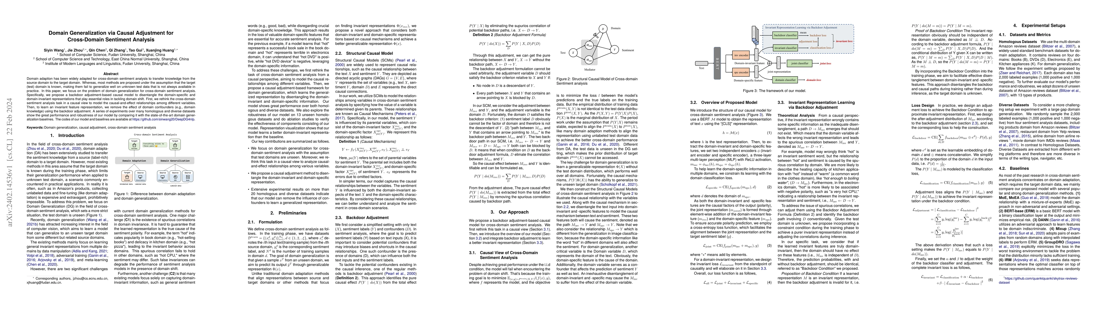 Thumbnail for Domain Generalization via Causal Adjustment for Cross-Domain Sentiment
  Analysis
