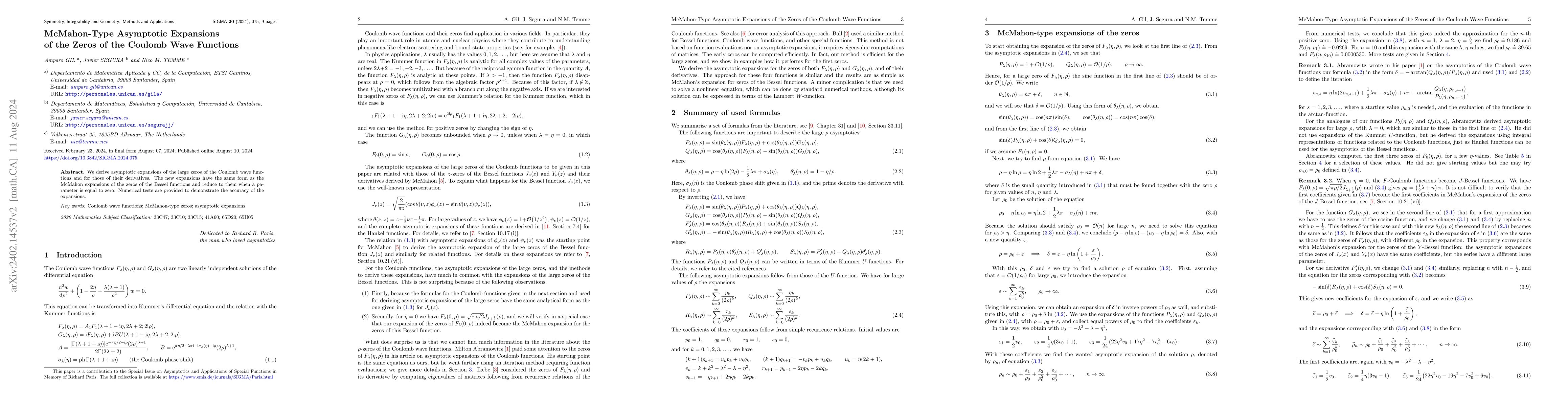 Thumbnail for McMahon-type asymptotic expansions of the zeros of the Coulomb wave
  functions