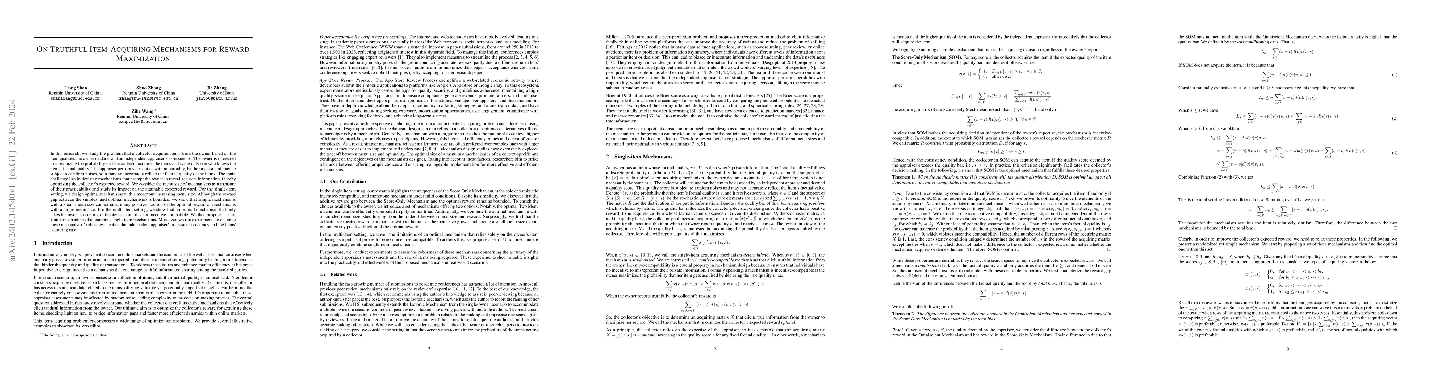 Thumbnail for On Truthful Item-Acquiring Mechanisms for Reward Maximization