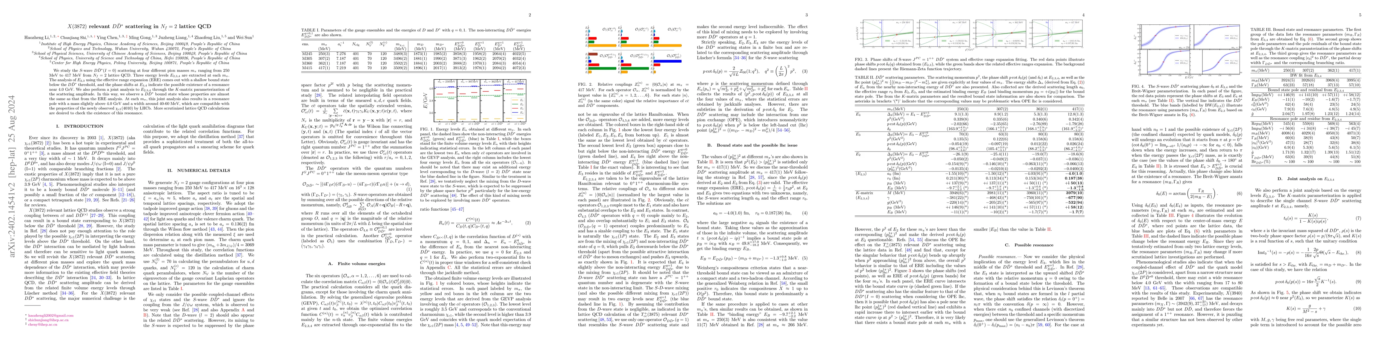 Thumbnail for $X(3872)$ Relevant $D\bar{D}^*$ Scattering in $N_f=2$ Lattice QCD