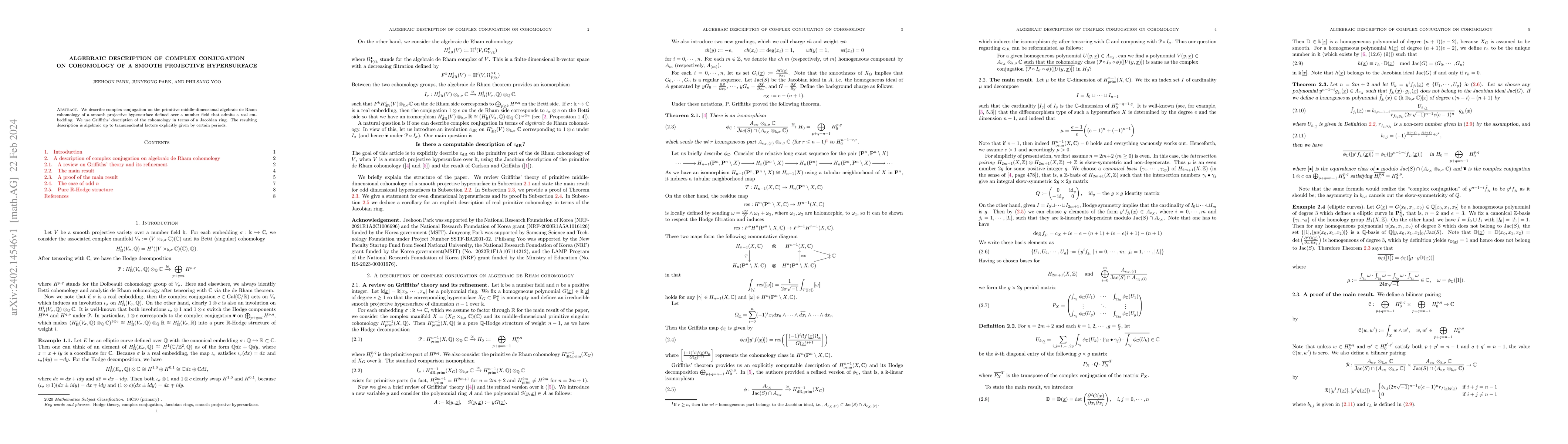 Thumbnail for Algebraic description of complex conjugation on cohomology of a smooth
  projective hypersurface