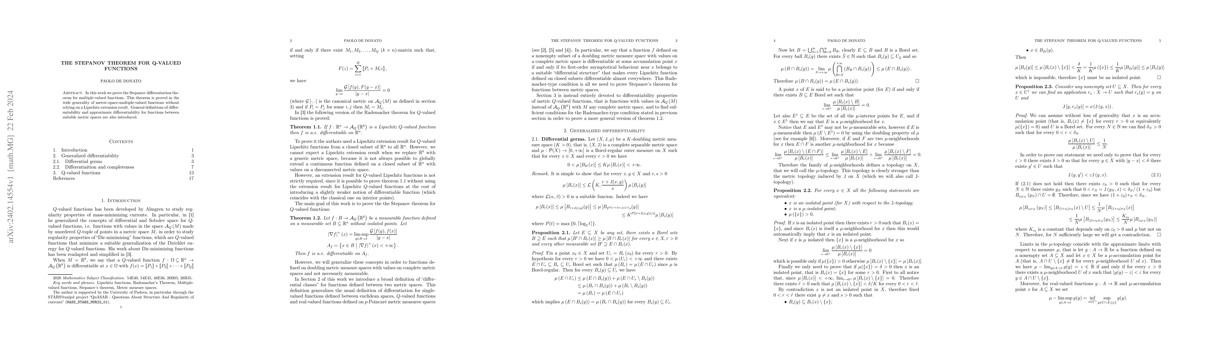 Thumbnail for The Stepanov theorem for Q-valued functions