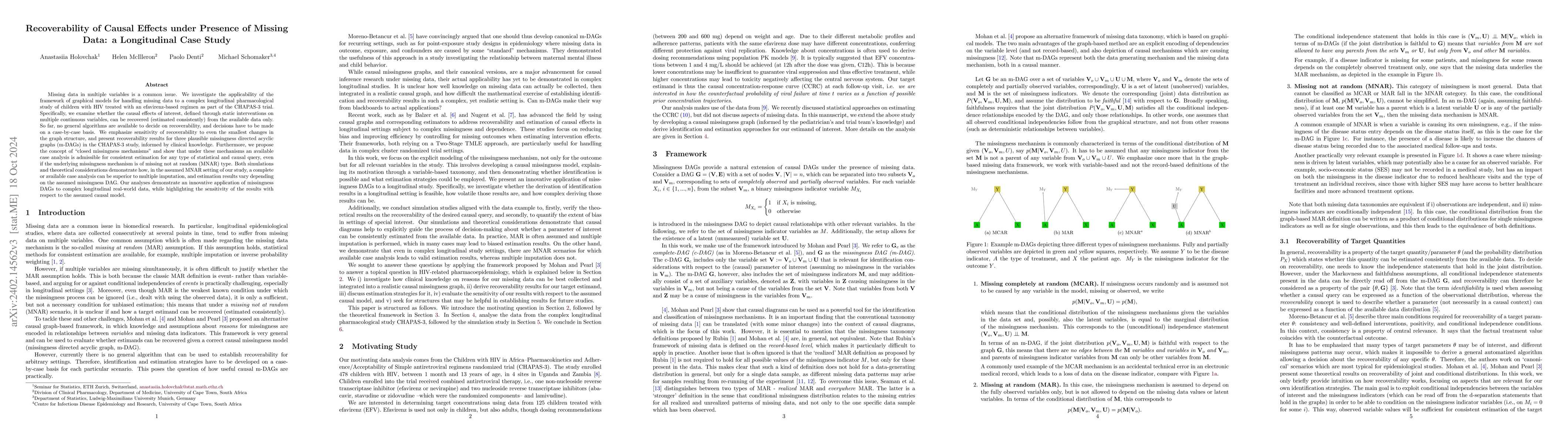 Thumbnail for Recoverability of Causal Effects in a Longitudinal Study under Presence
  of Missing Data