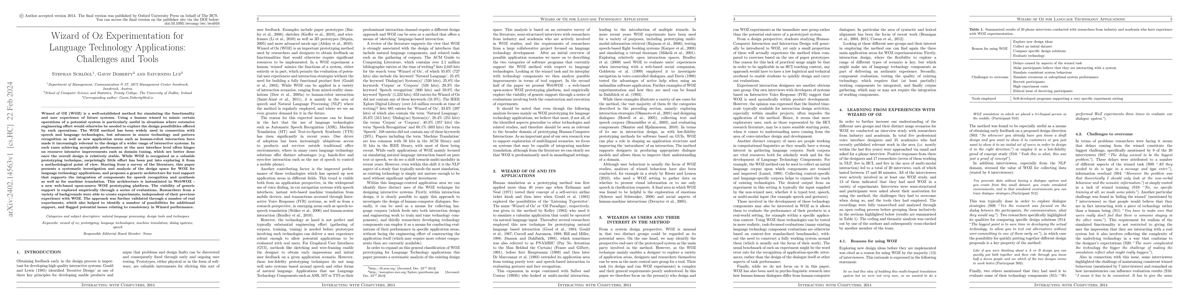 Thumbnail for Wizard of Oz Experimentation for Language Technology Applications:
  Challenges and Tools