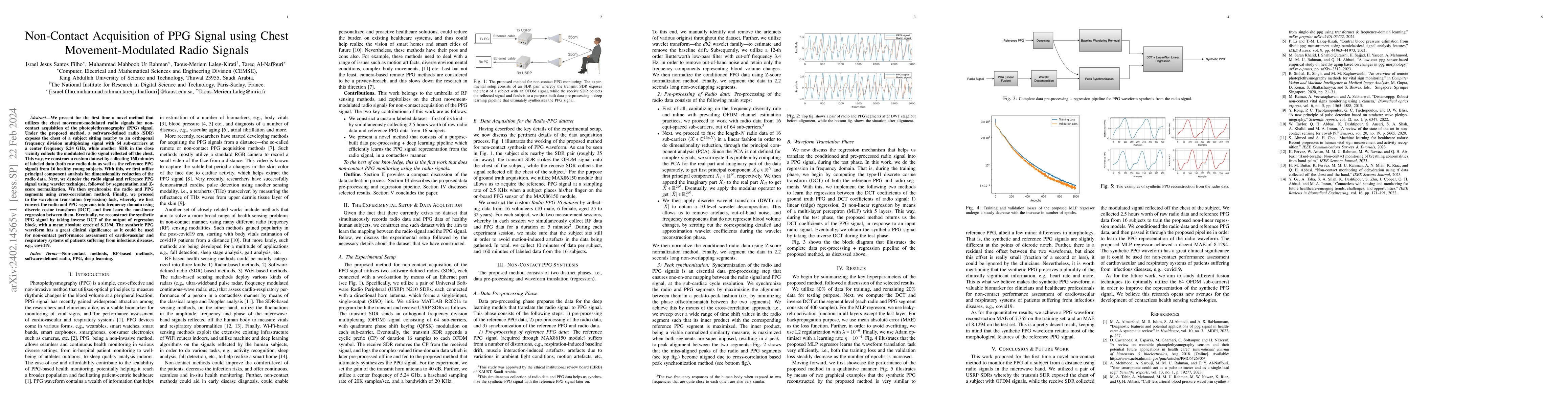 Thumbnail for Non-Contact Acquisition of PPG Signal using Chest Movement-Modulated
  Radio Signals