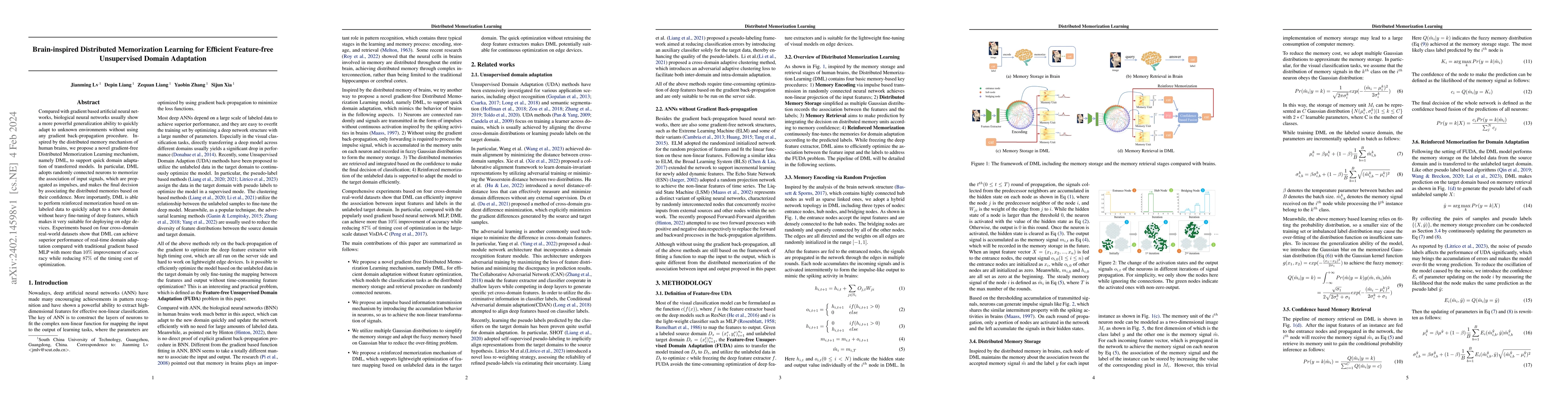 Thumbnail for Brain-inspired Distributed Memorization Learning for Efficient
  Feature-free Unsupervised Domain Adaptation