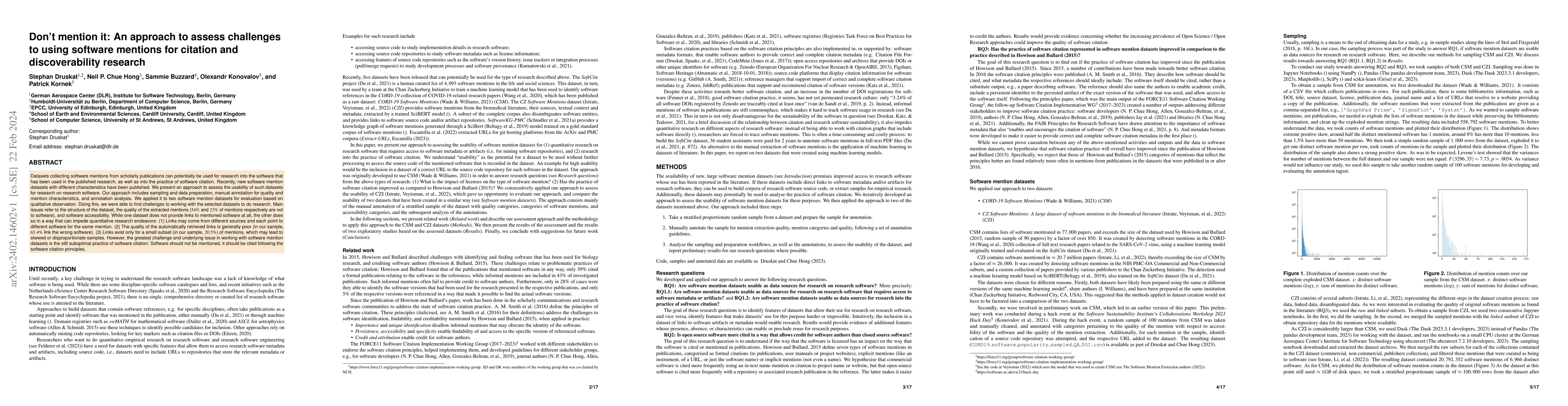 Thumbnail for Don't mention it: An approach to assess challenges to using software
  mentions for citation and discoverability research