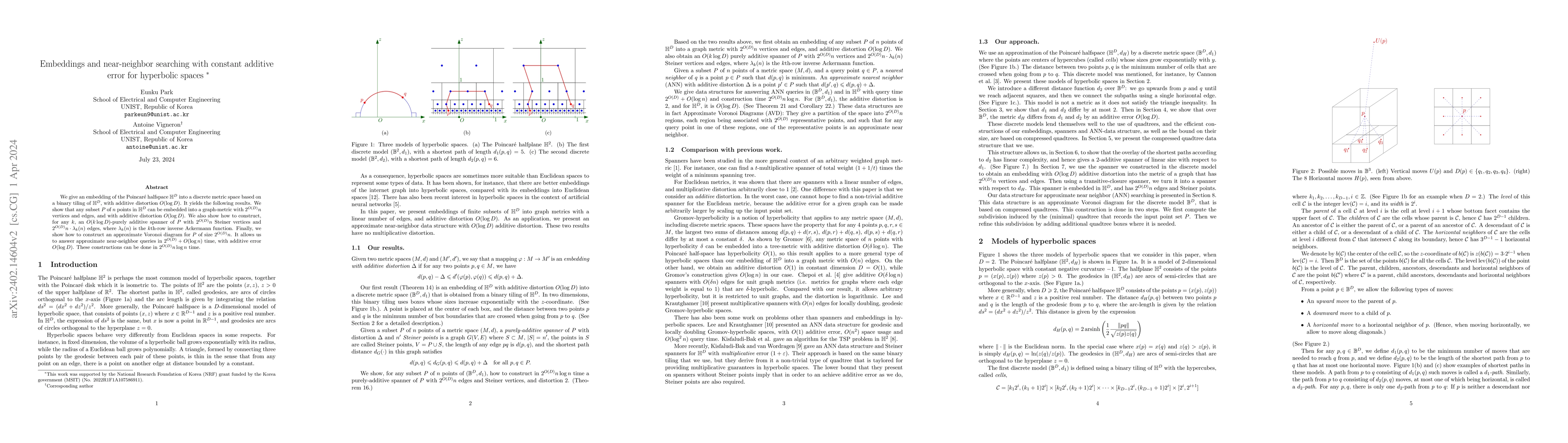 Thumbnail for Embeddings and near-neighbor searching with constant additive error for
  hyperbolic spaces