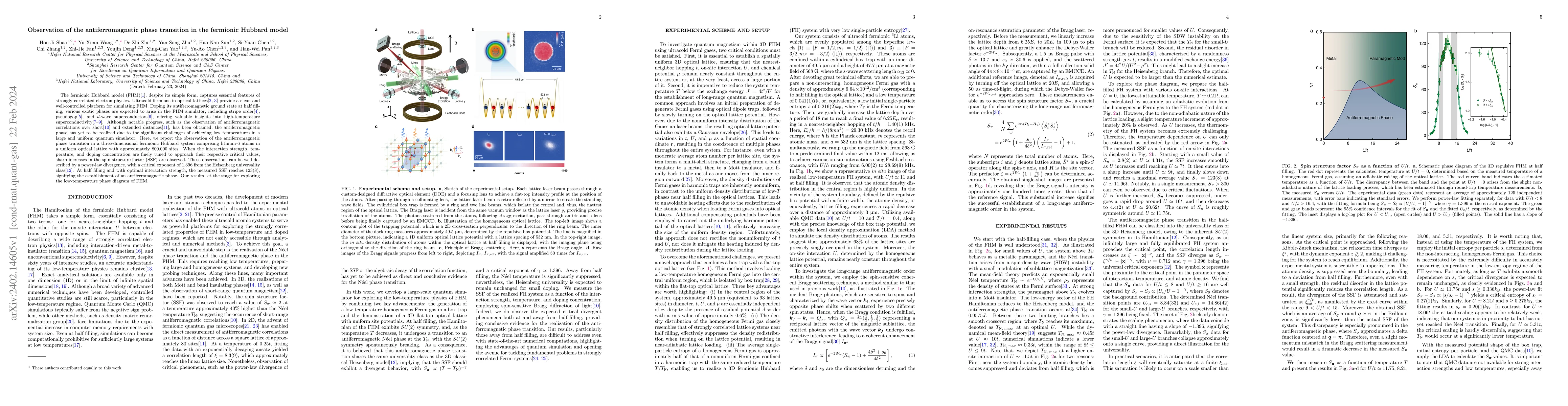 Thumbnail for Observation of the antiferromagnetic phase transition in the fermionic
  Hubbard model