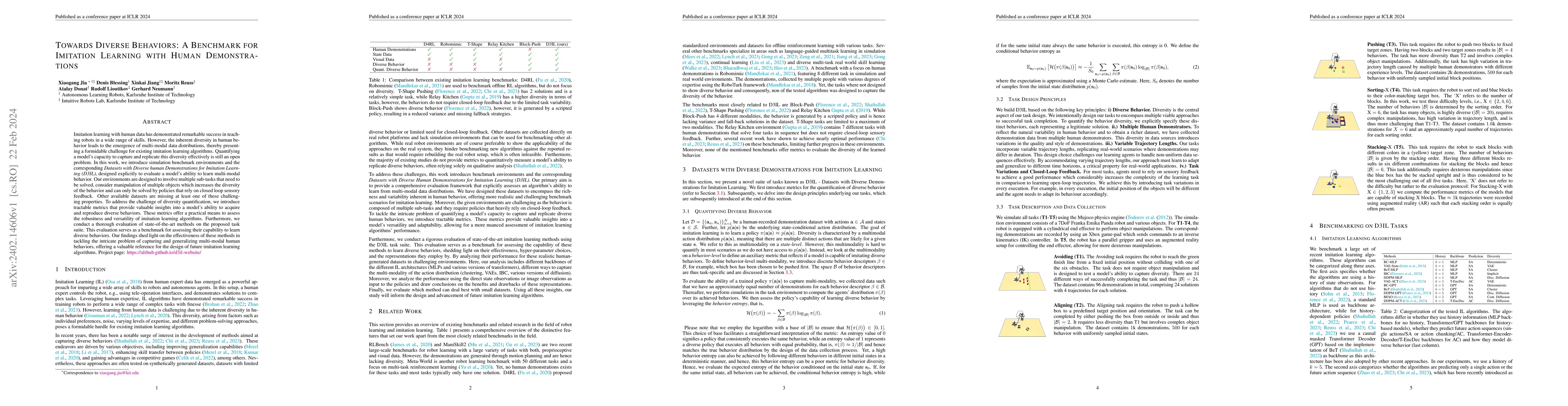 Thumbnail for Towards Diverse Behaviors: A Benchmark for Imitation Learning with Human
  Demonstrations