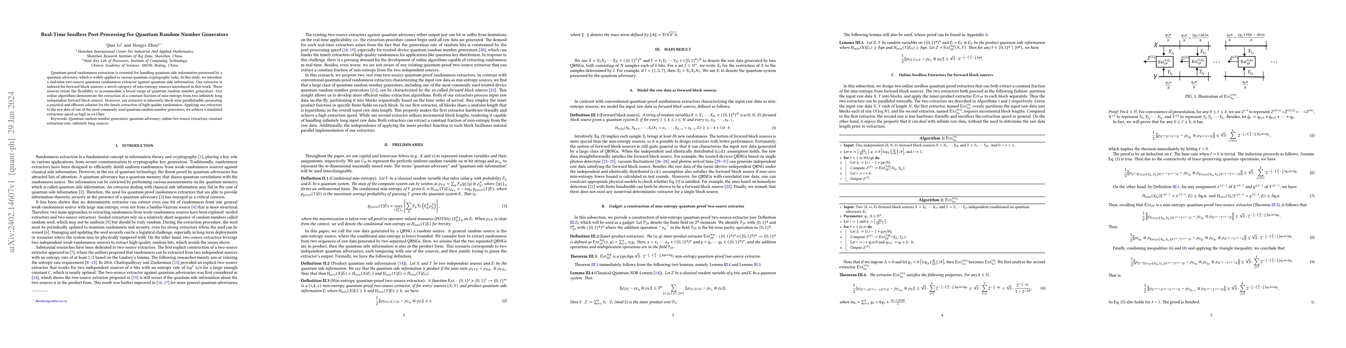 Thumbnail for Real-Time Seedless Post-Processing for Quantum Random Number Generators