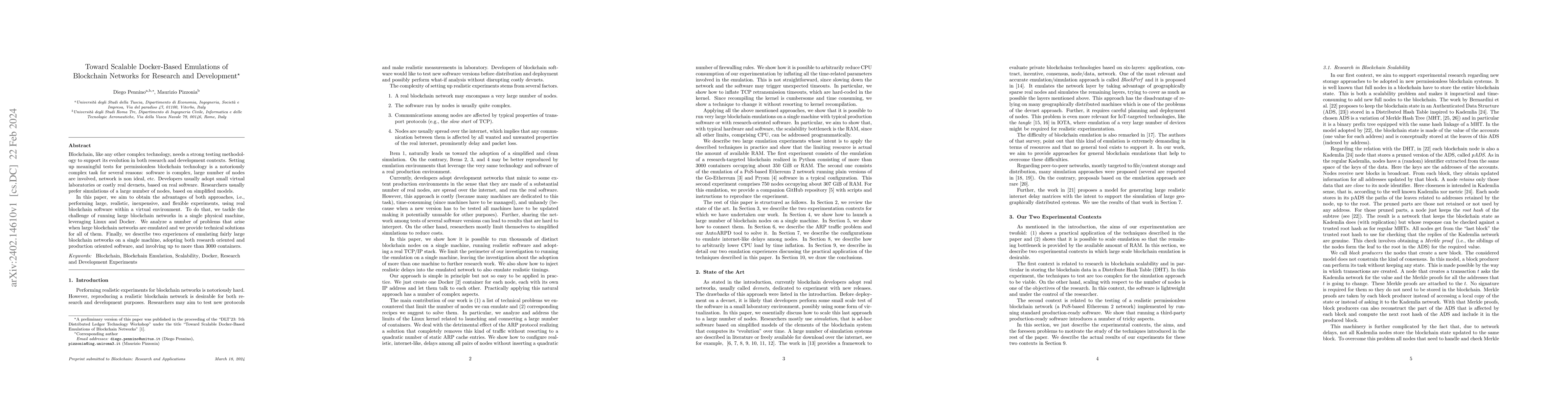 Thumbnail for Toward Scalable Docker-Based Emulations of Blockchain Networks for
  Research and Development