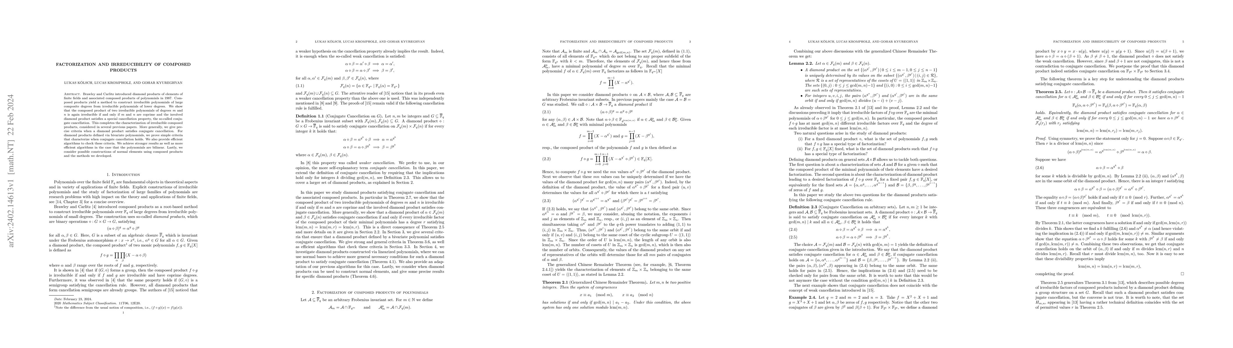 Thumbnail for Factorization and irreducibility of composed products