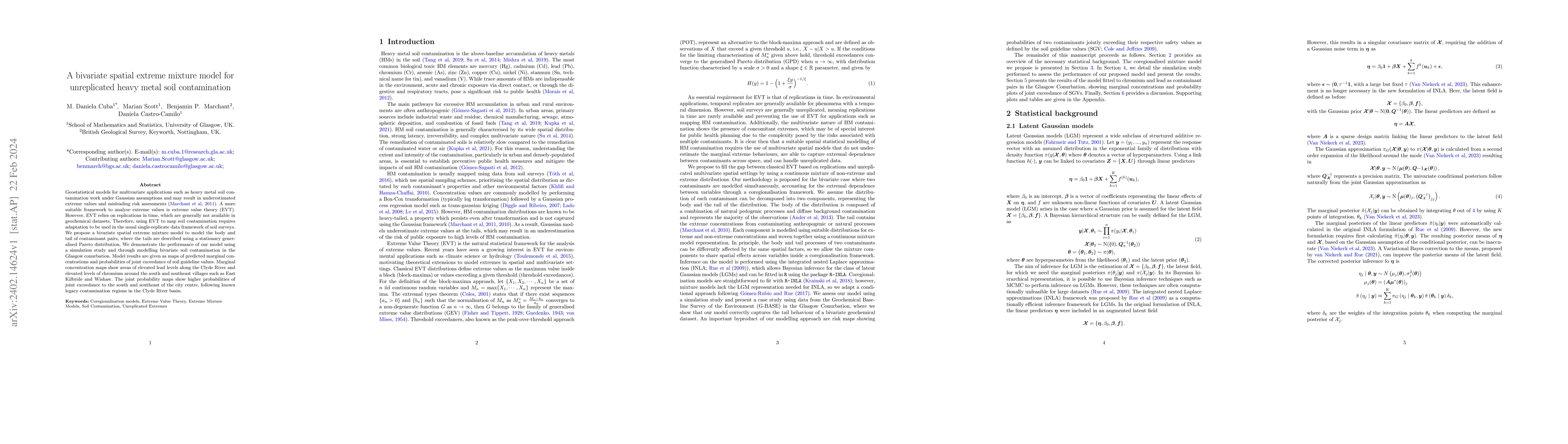 Thumbnail for A bivariate spatial extreme mixture model for unreplicated heavy metal
  soil contamination
