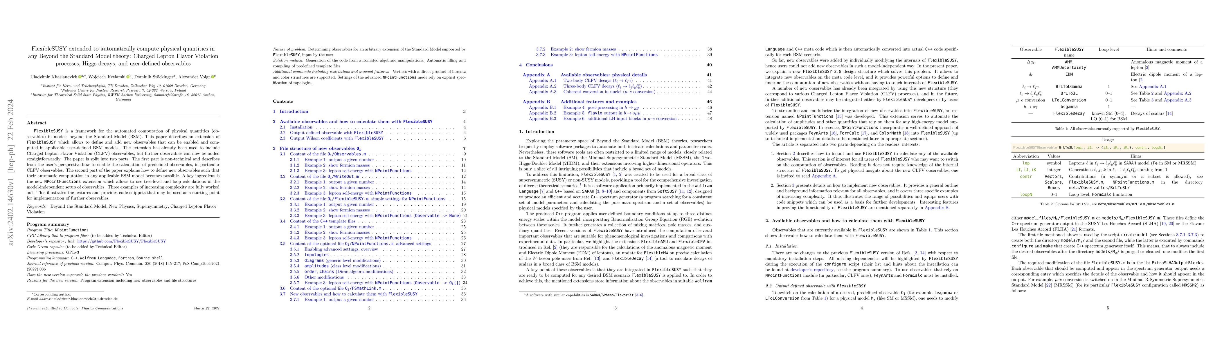 Thumbnail for FlexibleSUSY extended to automatically compute physical quantities in
  any Beyond the Standard Model theory: Charged Lepton Flavor Violation
  processes, Higgs decays, and user-defined observables