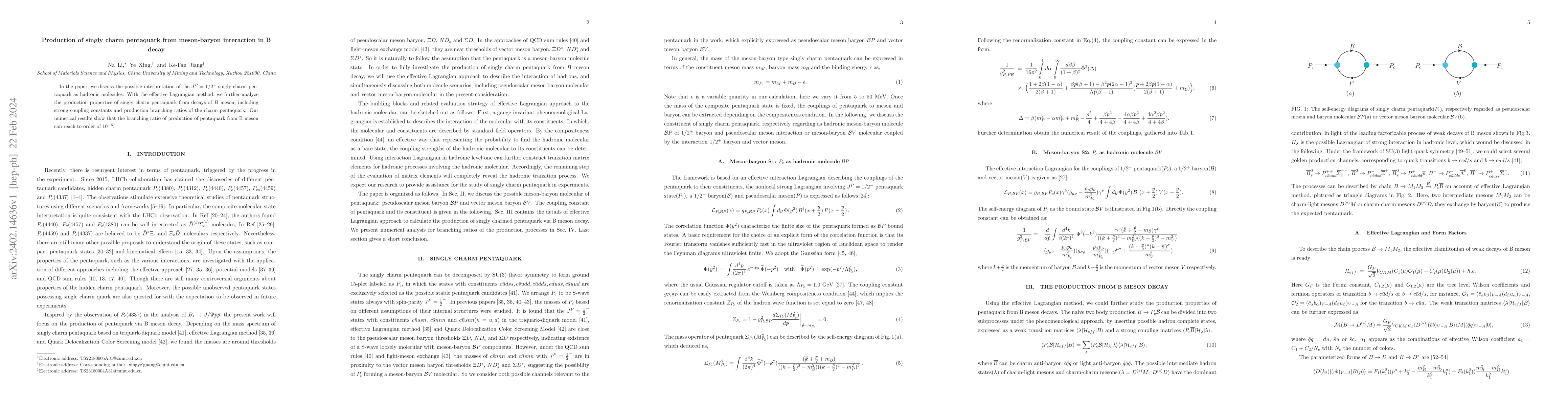 Thumbnail for Production of singly charm pentaquark from meson-baryon interaction in B
  decay