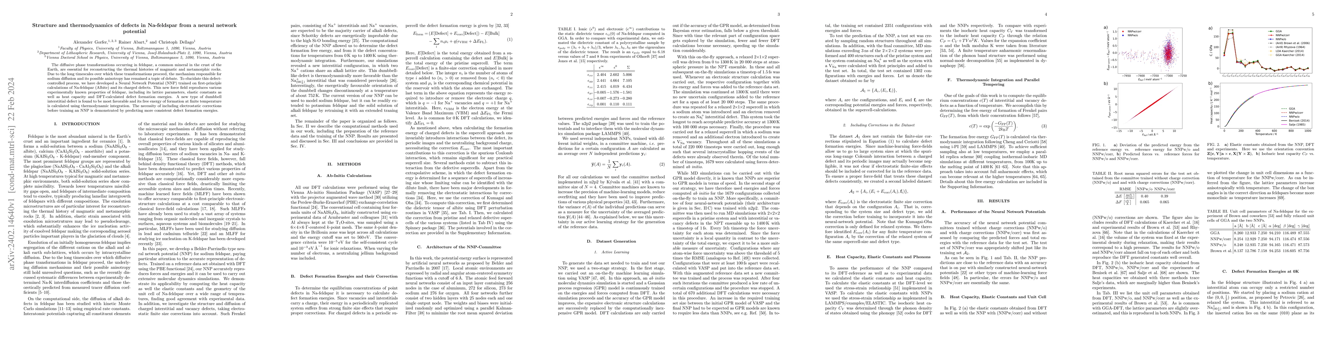 Thumbnail for Structure and thermodynamics of defects in Na-feldspar from a neural
  network potential