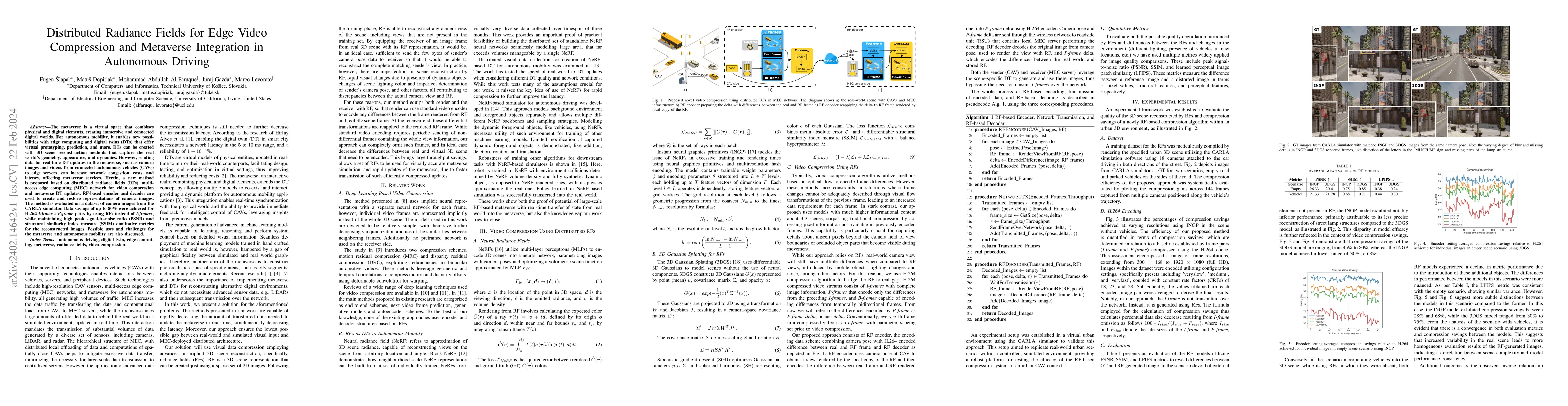 Thumbnail for Distributed Radiance Fields for Edge Video Compression and Metaverse
  Integration in Autonomous Driving
