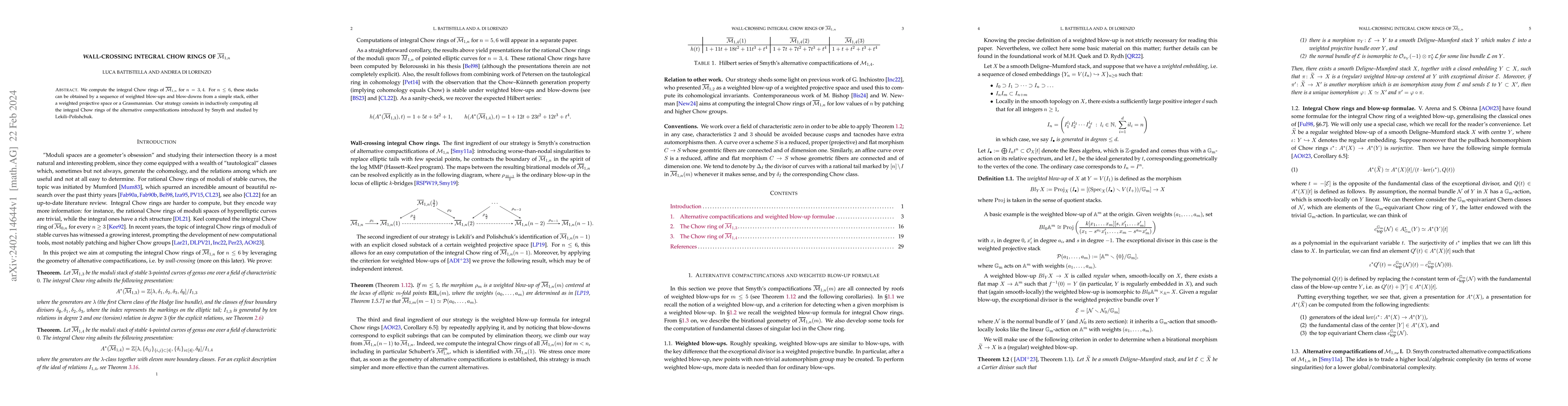 Thumbnail for Wall-crossing integral Chow rings of $\overline{\mathcal M}_{1,n}$