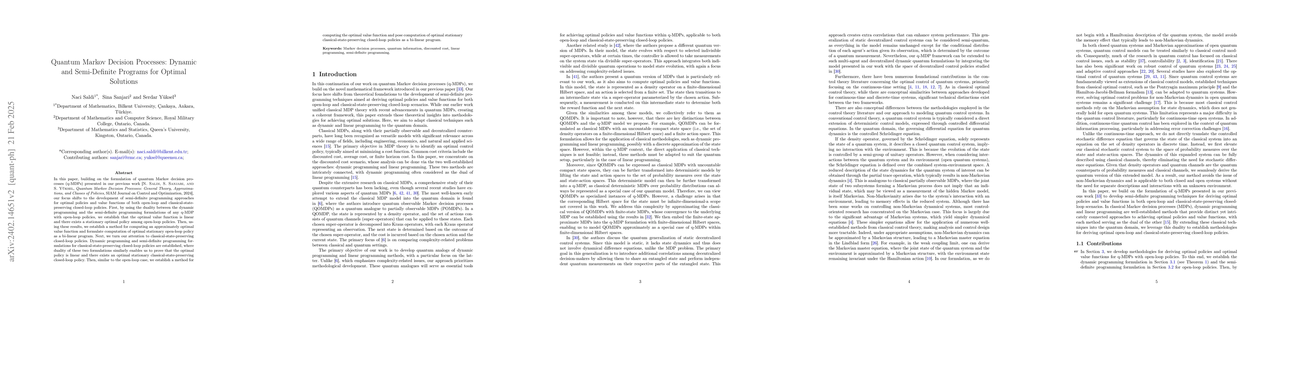 Thumbnail for Quantum Markov Decision Processes Part II: Optimal Solutions and
  Algorithms