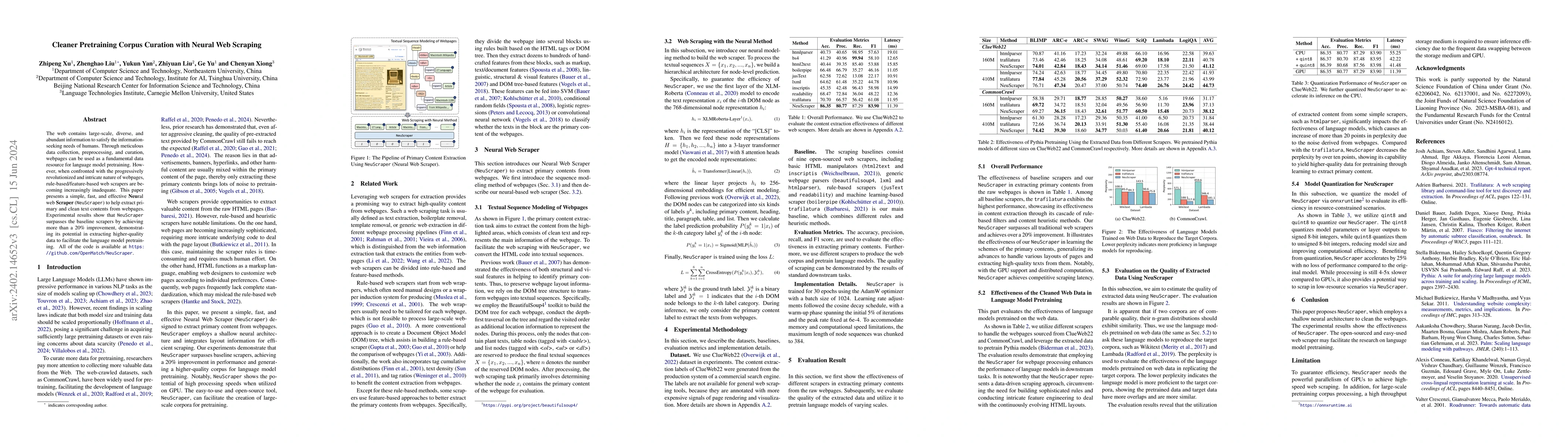 Thumbnail for Cleaner Pretraining Corpus Curation with Neural Web Scraping