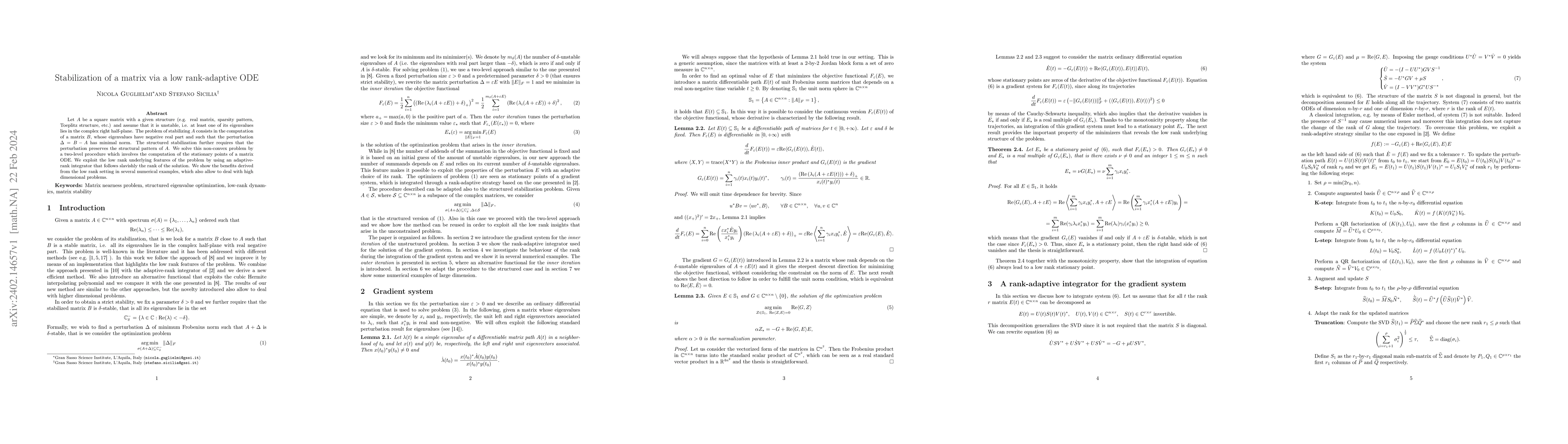 Thumbnail for Stabilization of a matrix via a low rank-adaptive ODE