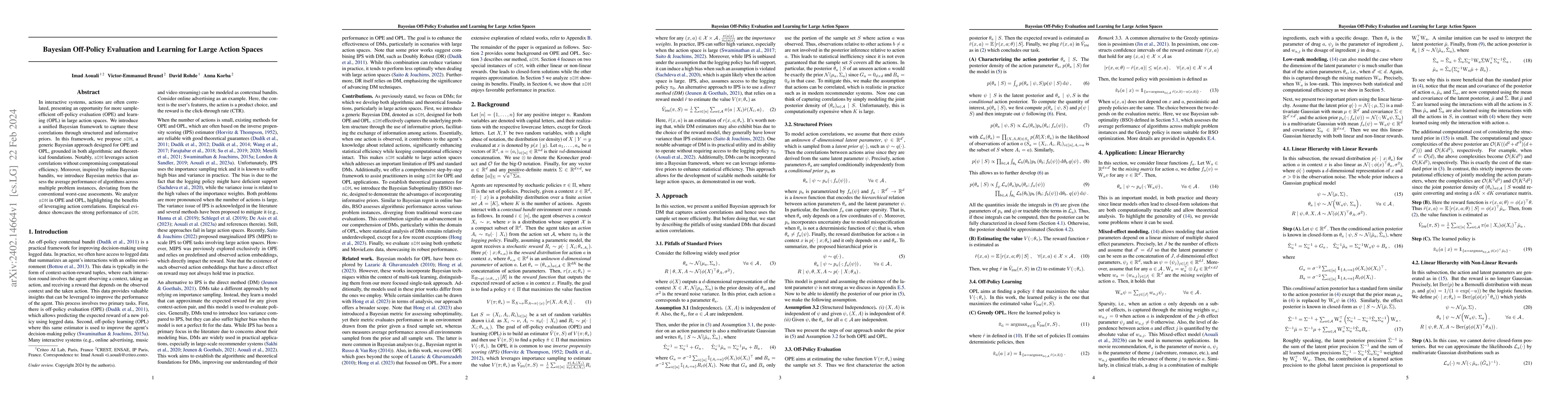 Thumbnail for Bayesian Off-Policy Evaluation and Learning for Large Action Spaces