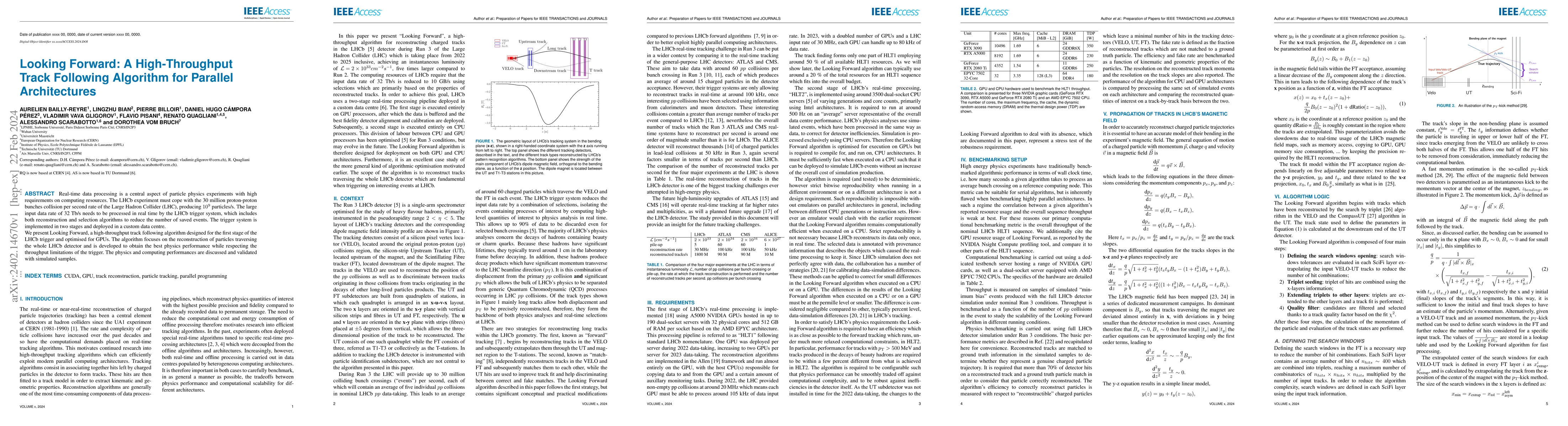 Thumbnail for Looking Forward: A High-Throughput Track Following Algorithm for
  Parallel Architectures