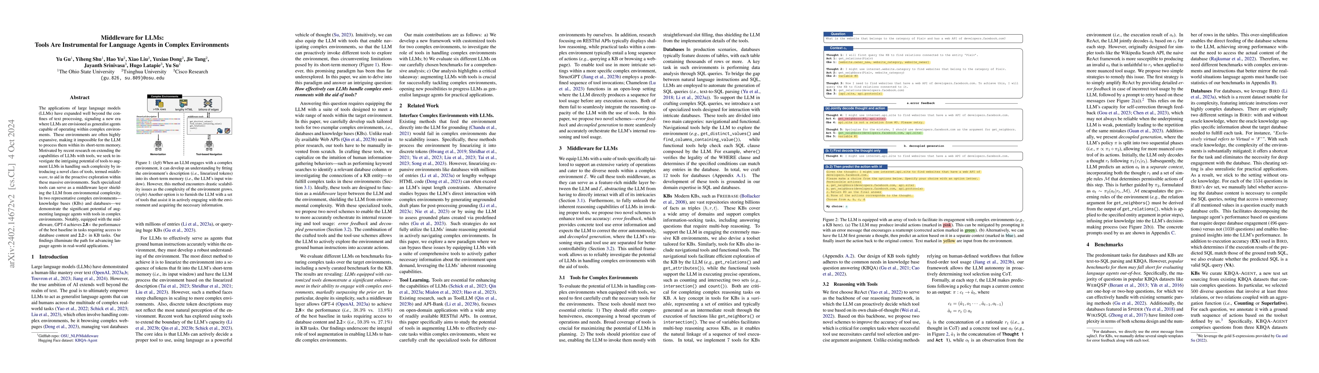 Thumbnail for Middleware for LLMs: Tools Are Instrumental for Language Agents in
  Complex Environments