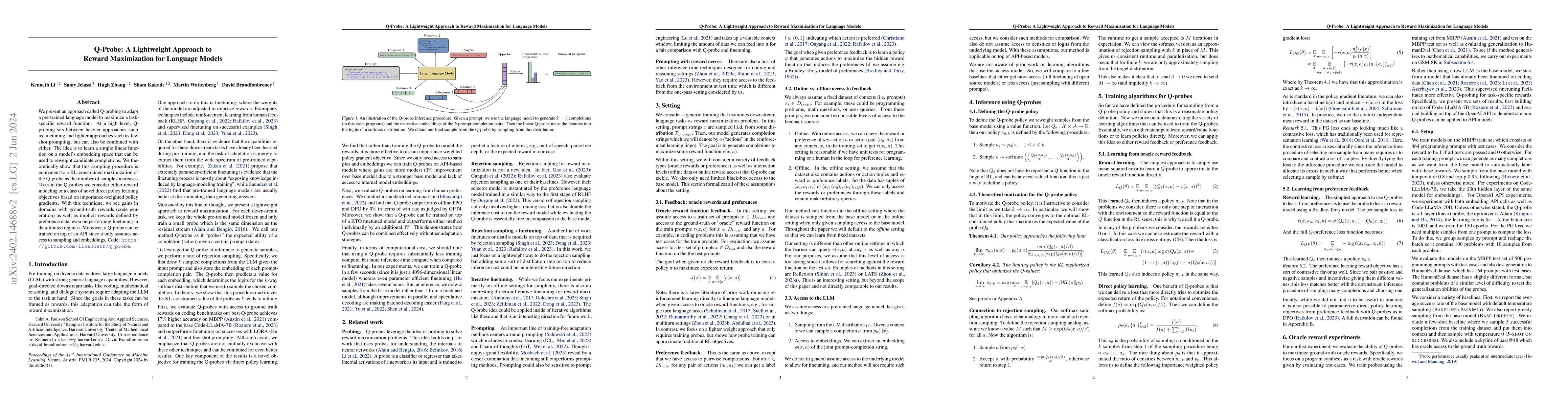 Thumbnail for Q-Probe: A Lightweight Approach to Reward Maximization for Language
  Models