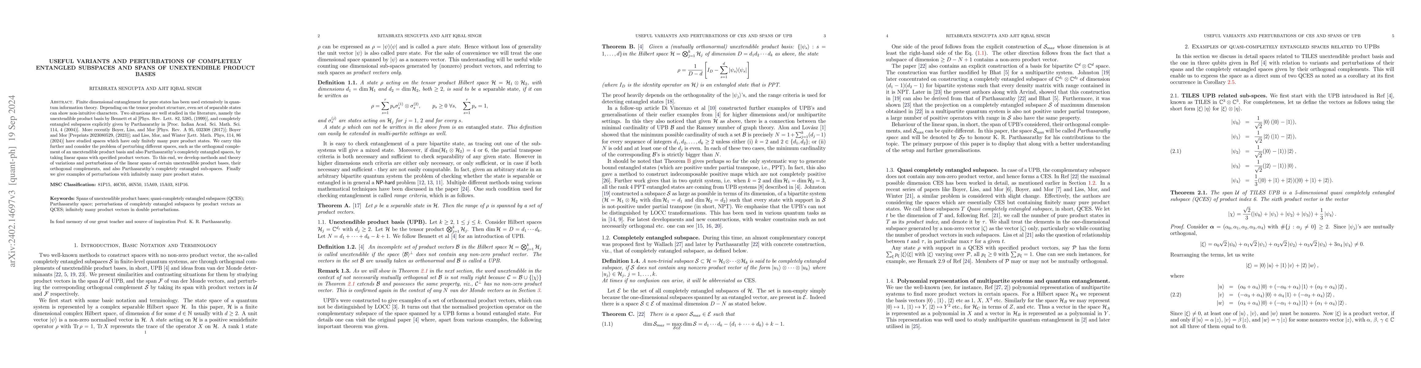 Thumbnail for Useful variants and perturbations of completely entangled subspaces and
  spans of unextendible product bases