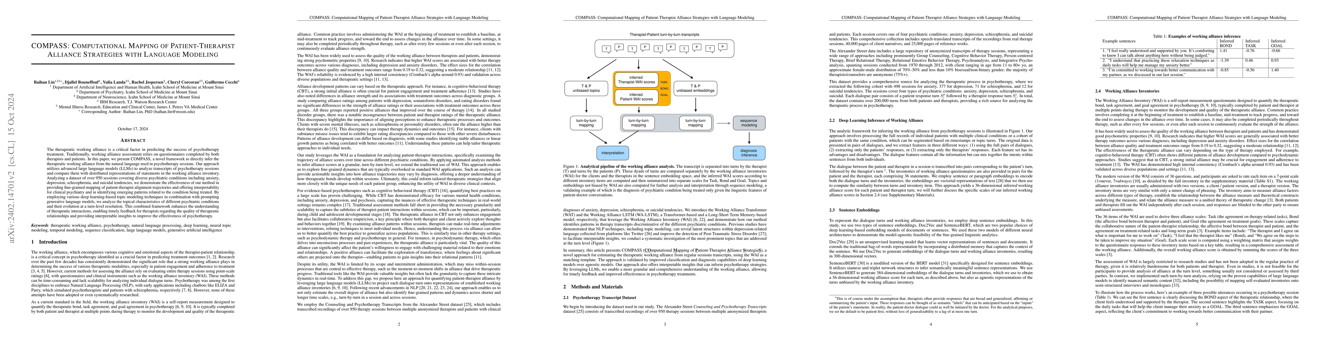 Thumbnail for COMPASS: Computational Mapping of Patient-Therapist Alliance Strategies
  with Language Modeling