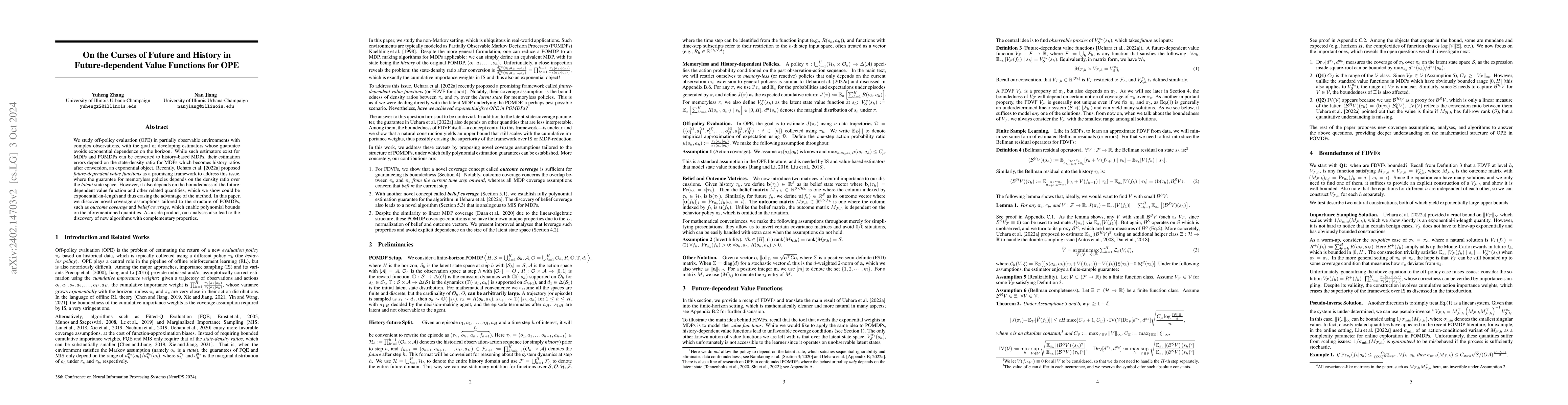 Thumbnail for On the Curses of Future and History in Future-dependent Value Functions
  for Off-policy Evaluation