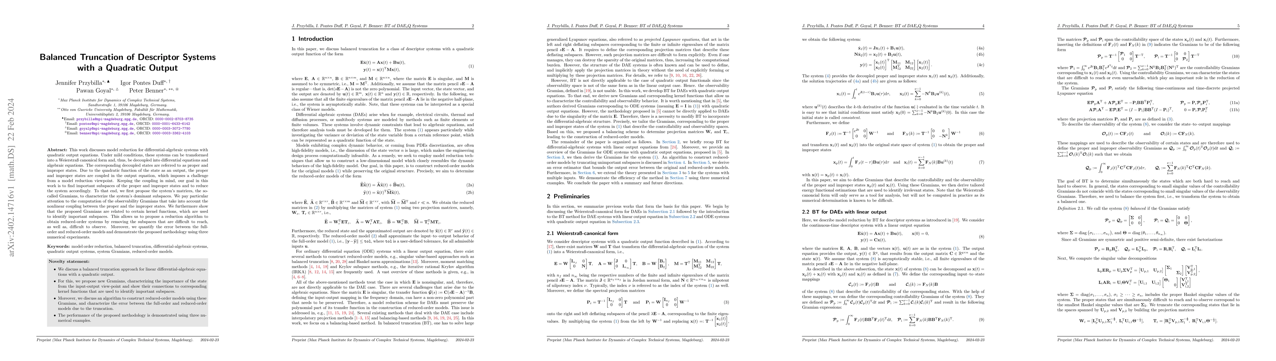 Thumbnail for Balanced Truncation of Descriptor Systems with a Quadratic Output