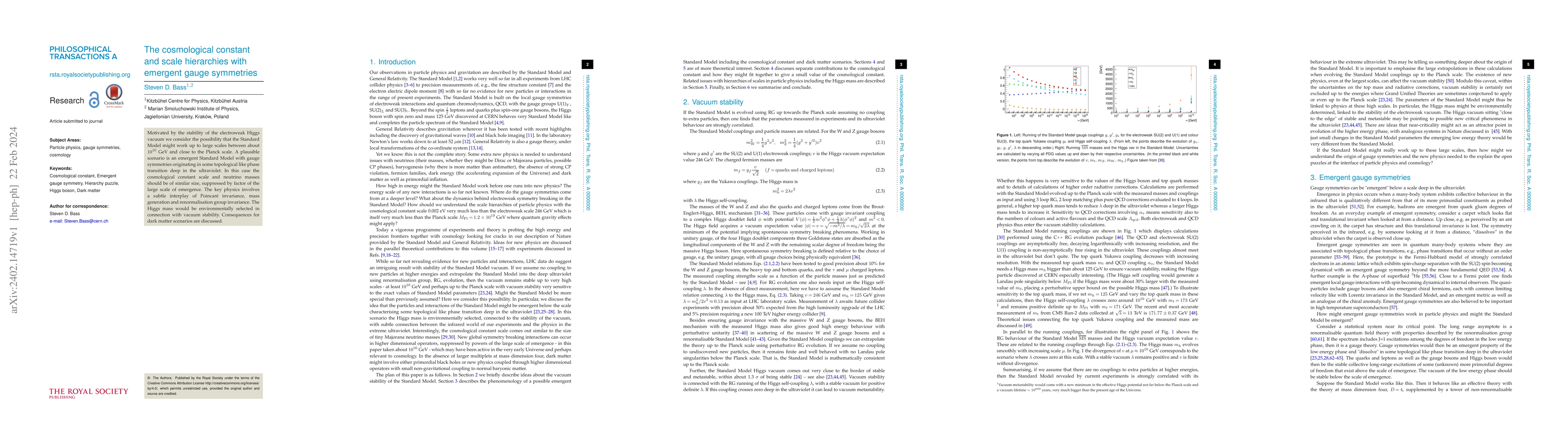 Thumbnail for The cosmological constant and scale hierarchies with emergent gauge
  symmetries
