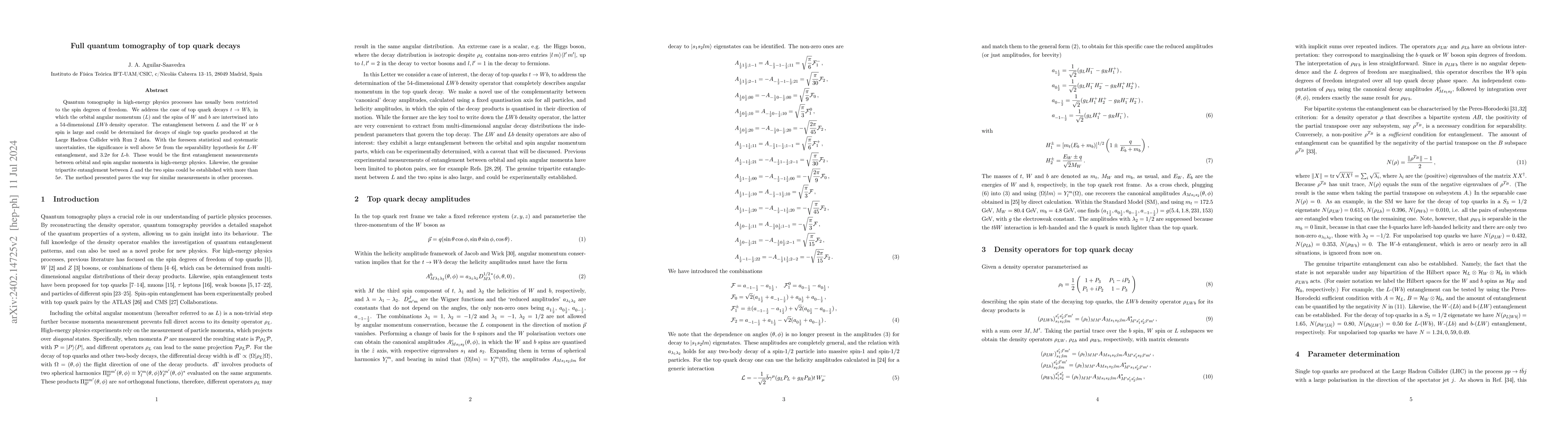 Thumbnail for Full quantum tomography of top quark decays