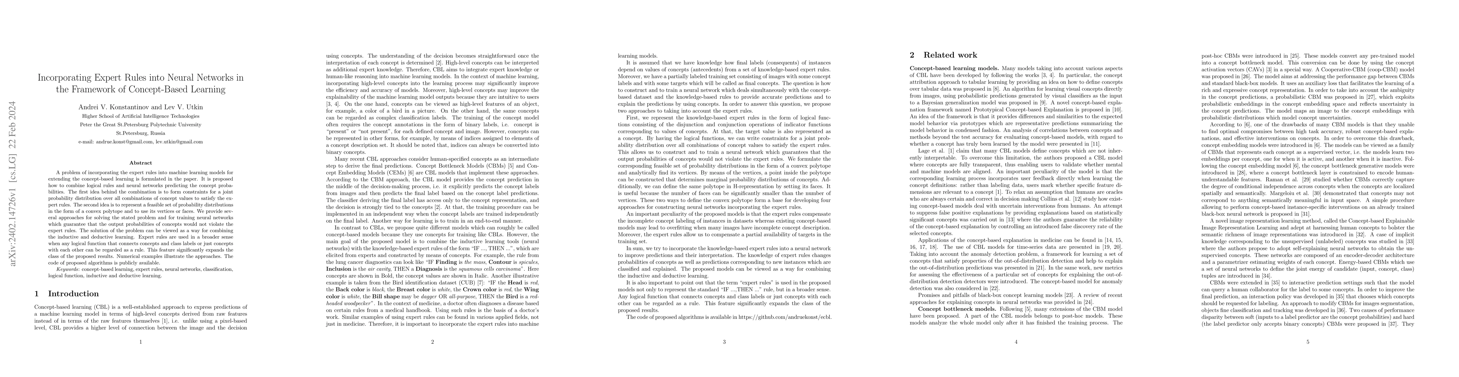 Thumbnail for Incorporating Expert Rules into Neural Networks in the Framework of
  Concept-Based Learning