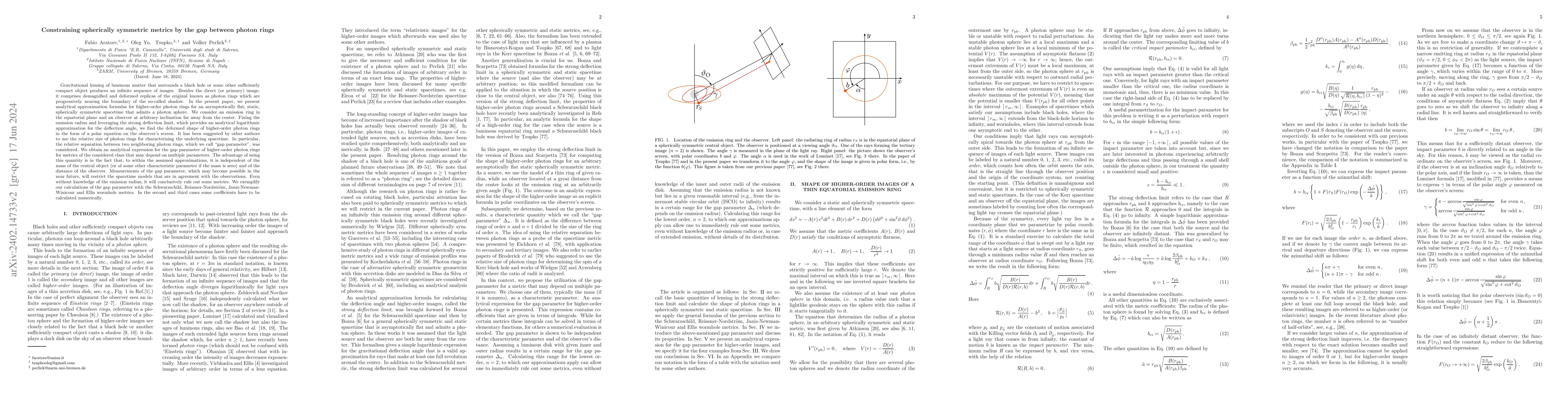 Thumbnail for Constraining spherically symmetric metrics by the gap between photon
  rings