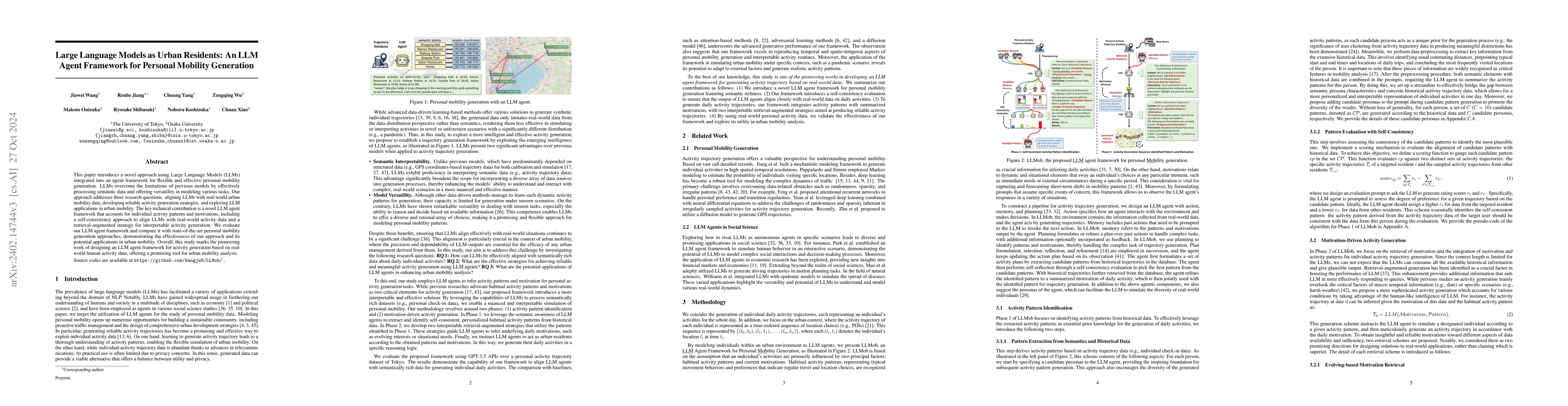 Thumbnail for Large Language Models as Urban Residents: An LLM Agent Framework for
  Personal Mobility Generation