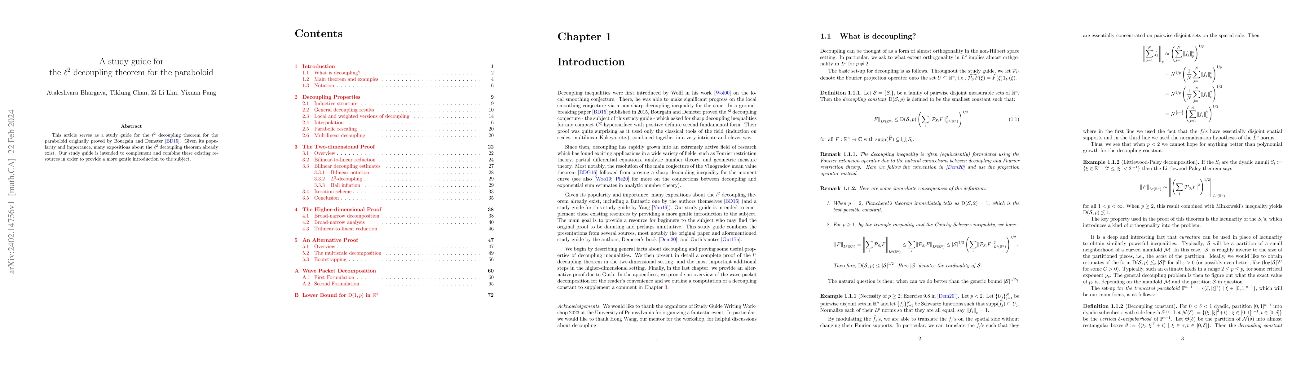 Thumbnail for A study guide for the $\ell^2$ decoupling theorem for the paraboloid