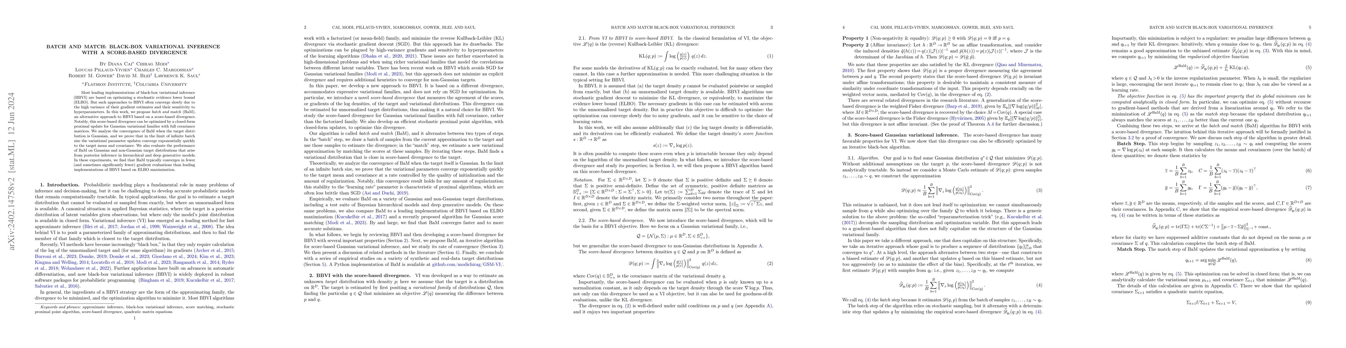 Thumbnail for Batch and match: black-box variational inference with a score-based
  divergence