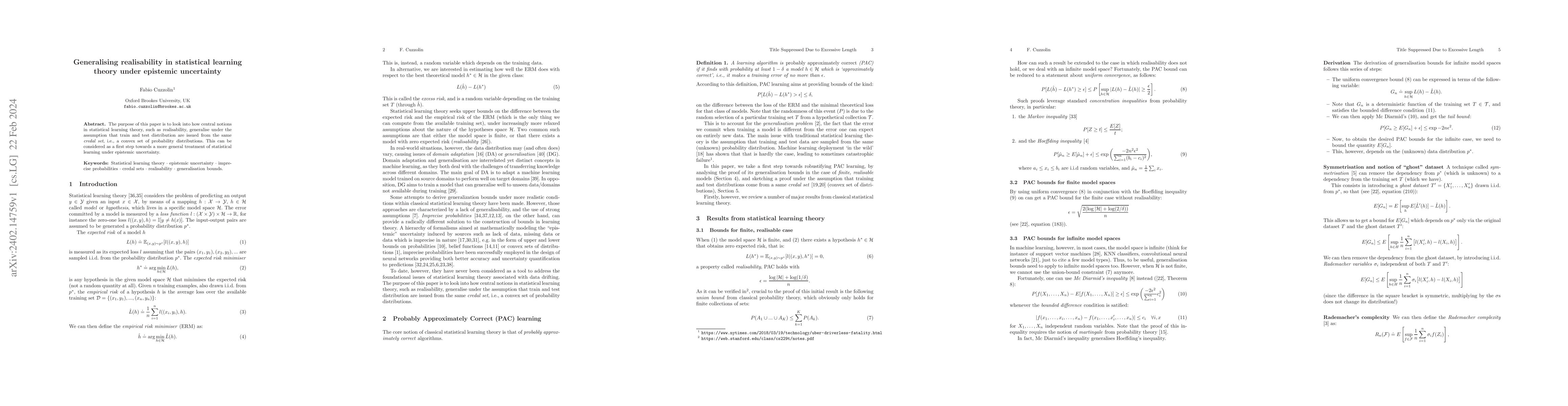 Thumbnail for Generalising realisability in statistical learning theory under
  epistemic uncertainty