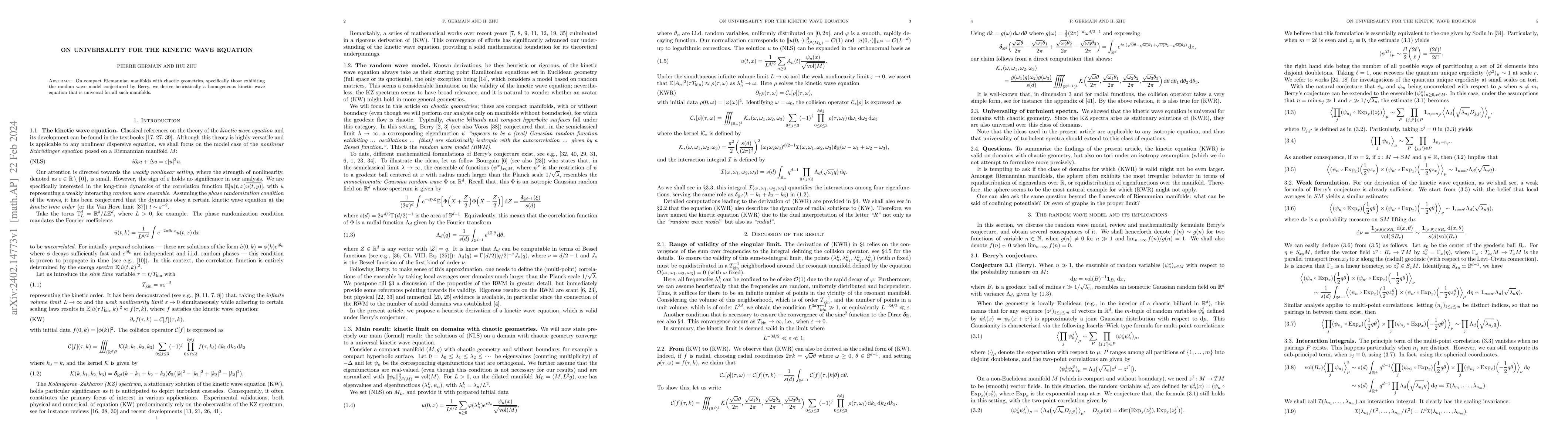 Thumbnail for On universality for the kinetic wave equation