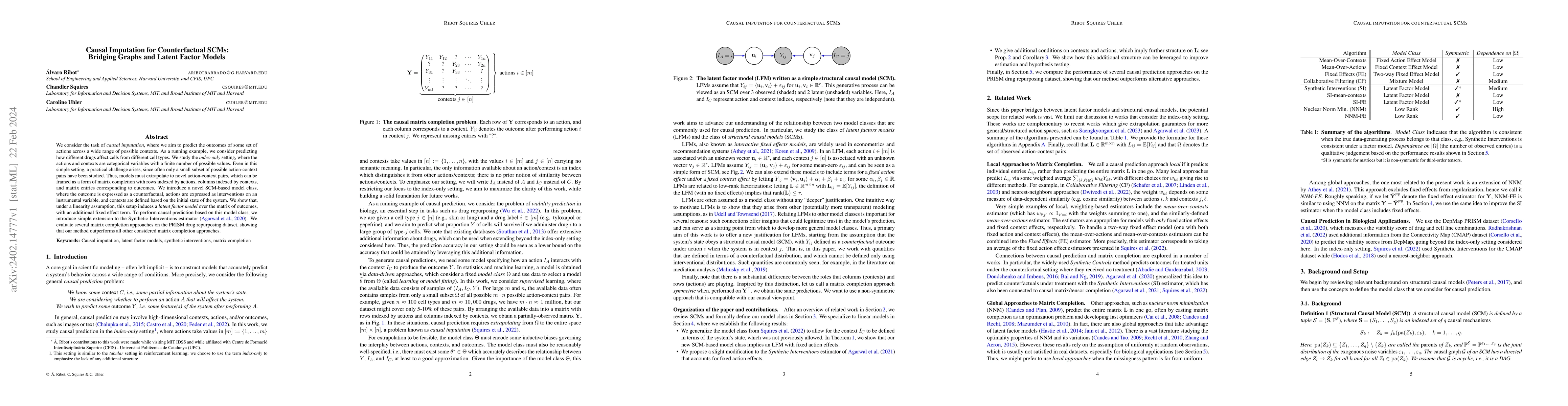 Thumbnail for Causal Imputation for Counterfactual SCMs: Bridging Graphs and Latent
  Factor Models